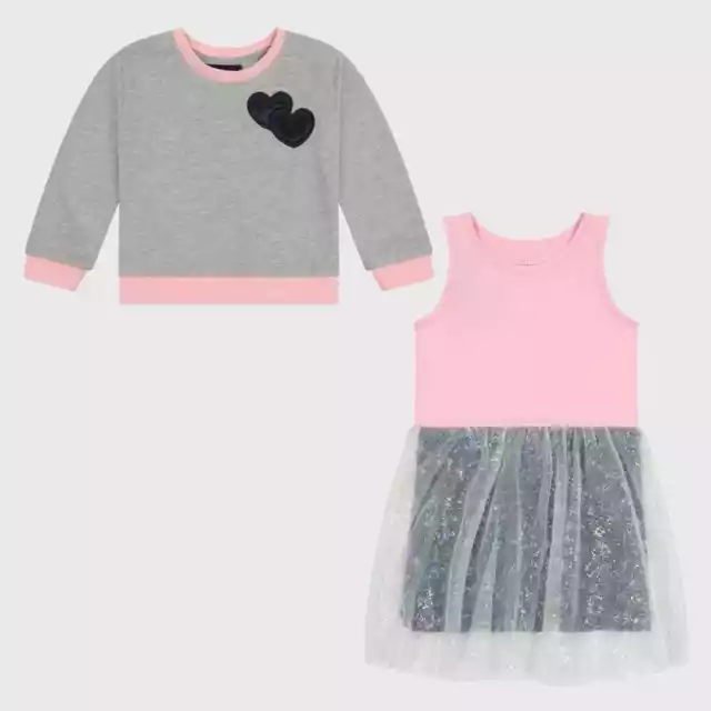 Andy & Evan Two Piece Sweatshirt Dress Set Pink Gray Size 5Y NWT