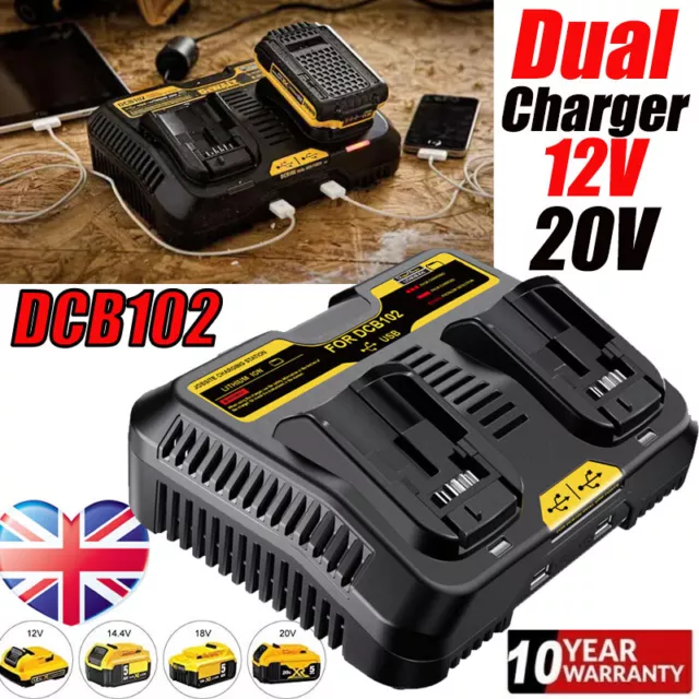 Dual Charger For DeWalt XR Li-Ion Battery 18v DCB102 DCB184 DCB185 DCB090 DCB182 2
