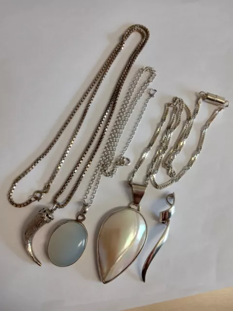 Vintage Solid Sterling Silver Necklace Job Lot Boho Mother Of Pearl Pendant Gift