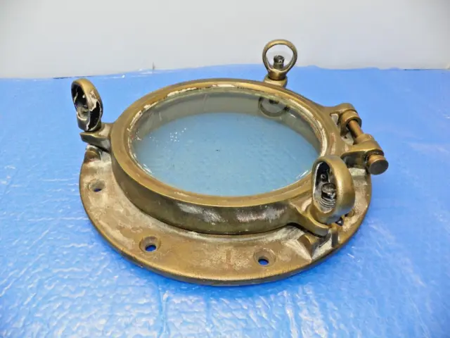 Vintage 14" Brass/Bronze Ship Porthole with Heavy Glass (9) Bolt (3) Dog  USED