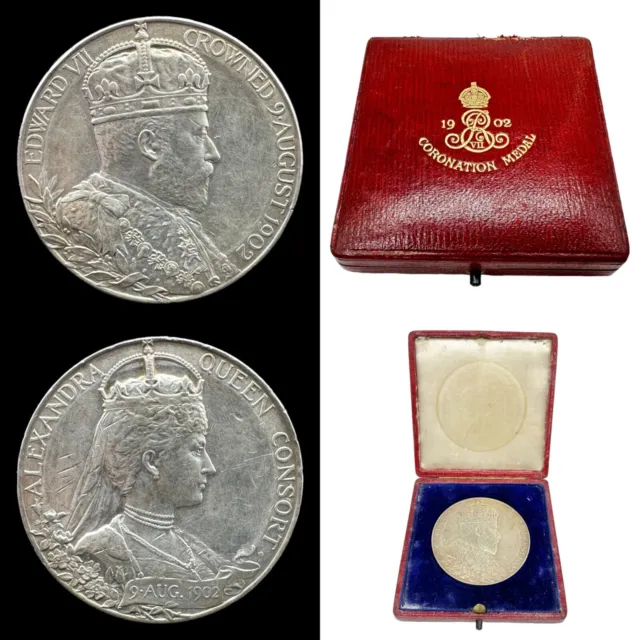 Sterling Silver Edward Vii Coronation Cased Medal Coin Medallion 1902