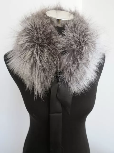 100% Real fox fur collar neck wrap /scarf gray women jacket collar ribbons
