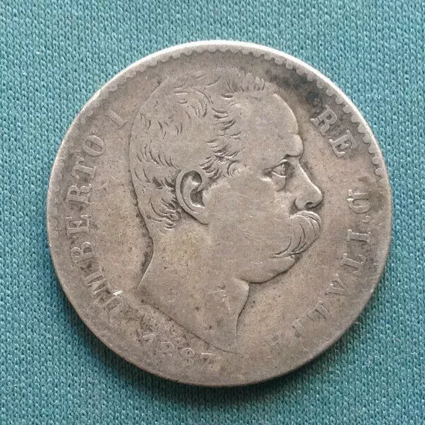 Italy 2 Lire 1887 Silver Coin