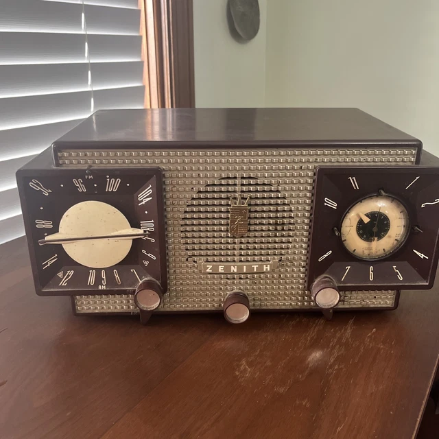 ZENITH J733 TUBE Radio AM/FM Telechron Clock 733 Vintage 1950s MCM