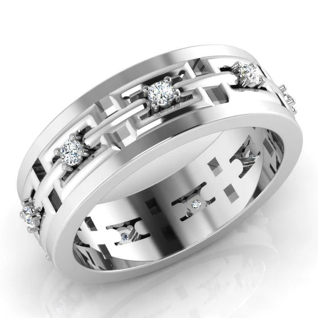 14K ORO BIANCO da Uomo Fidanzamento Anelli 0.23 KT Banda di