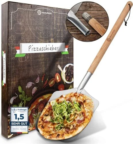 SQUALIPRODU® Pelle à pizza - Poussoir à pizza en acier inoxydable et bois de ...
