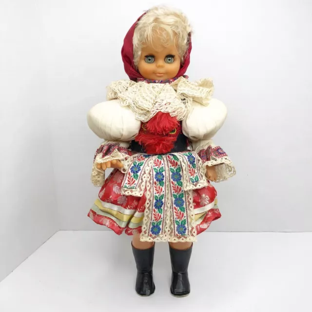 USSR Vintage Soviet Czech Girl Doll 18” Wearing Moravian Slovak Folk Costume