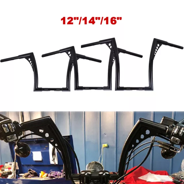 12"/14"/16" Rise Handlebars Iron 1-1/4" Ape Hanger Handlebar Motorcycle Black