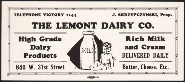 Vintage ink blotter THE LEMONT DAIRY CO baby pic Skrzypczynski Illinois n-mint
