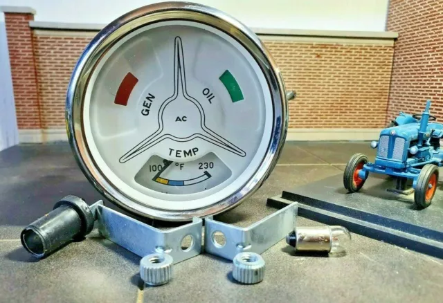 Fordson Puissance Super Major Tracteur Combiné Huile Temp Jauge AC Repro Blanc