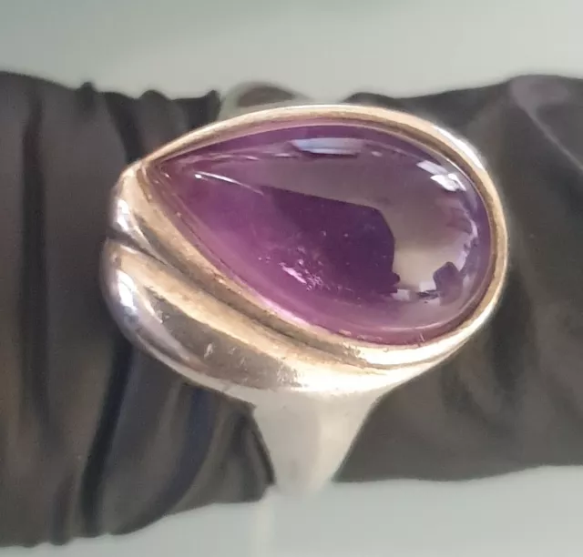 Wunderschöner Amethyst Cabochon Art Deco Ring 925er Silber Größe 56 (17,8 mm Ø)