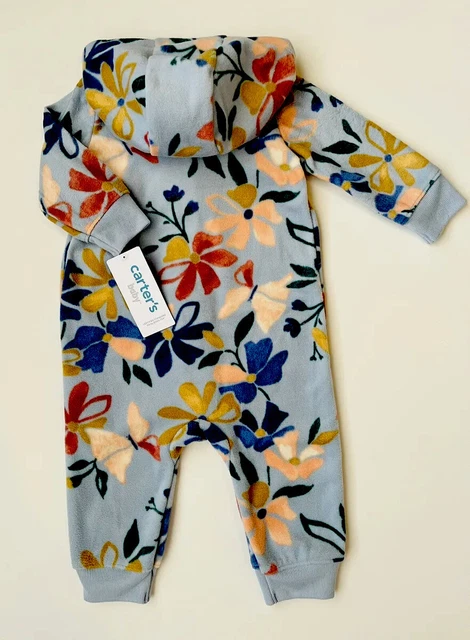 New Baby Girl Clothes Carters 6 Months Coverall Zip Jumpsuit Hooded Fleece 2