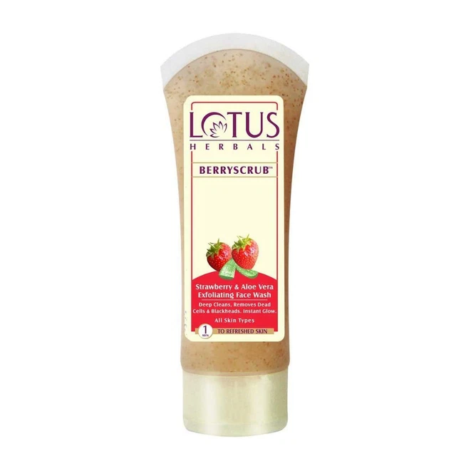 Lotus de Hierbas Berryscrub Fresa y Aloe Vera Exfoliante Cara Piel Lavado 80gm