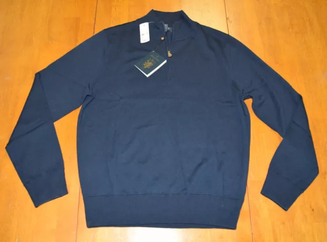 Brooks Brothers Saxxon Wool Half Zip Pullover Sweater Navy NWT $198