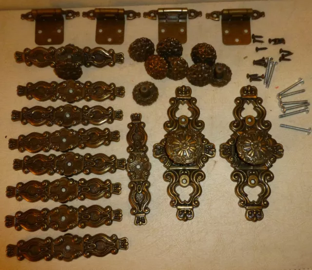 VTG BIG Lot Hyer Ornate MCM Draw Pulls Back Plates Parts Drawer Cabinet Hardware