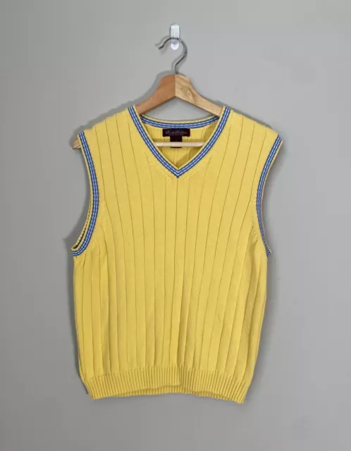 Vintage Brooks Brothers Mens Sweater Vest Yellow/Blue, Size: XL 100% Cotton Golf