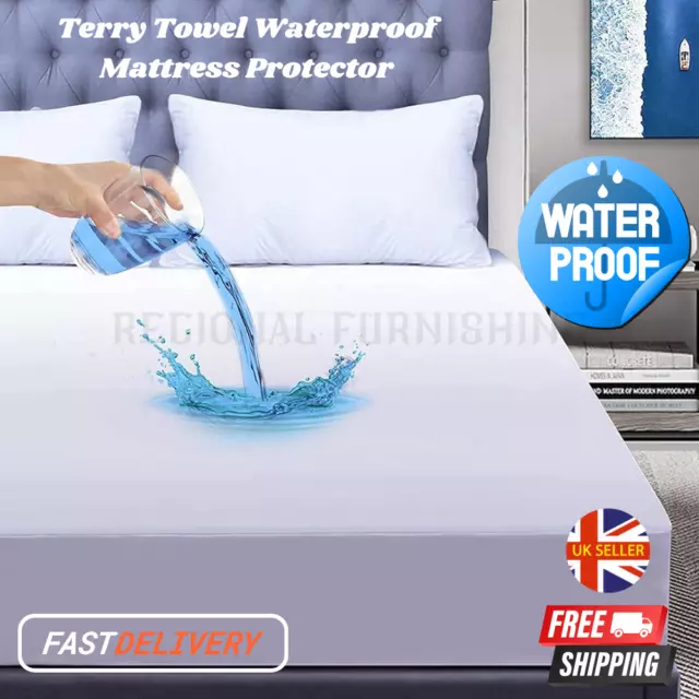 100% Waterproof Terry Towel Mattress Protector Extra Deep Fitted Sheet Bed Cover