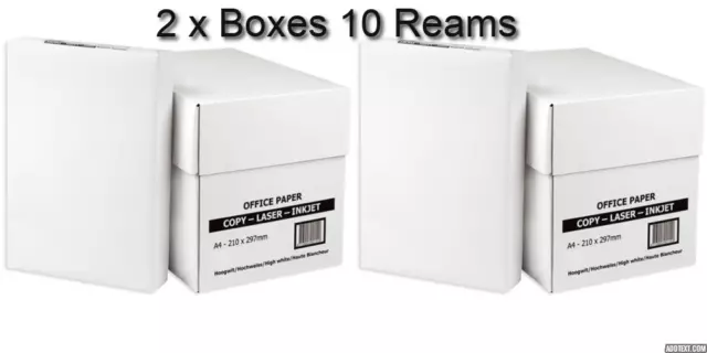 A4 Printing Paper White Plain Printer Office School Copy 10 Reams 2x Boxes