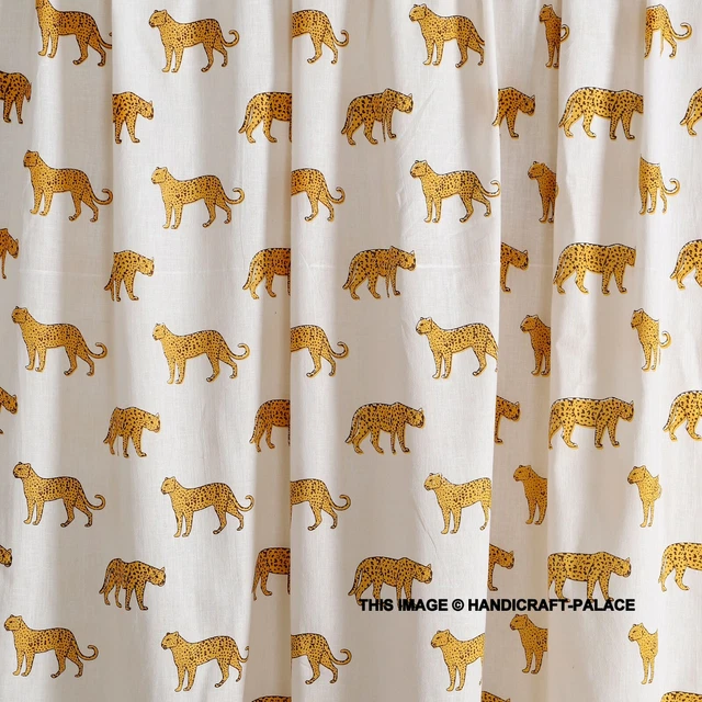 Indien 4.6m Main Bloc Tigre Imprimé Pur Coton Tissu Desseré Couture Course