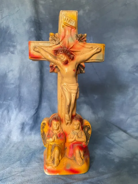 VINTAGE 15& CHALKWARE Jesus on the Cross Crucifix, Kitsch Decoration ...