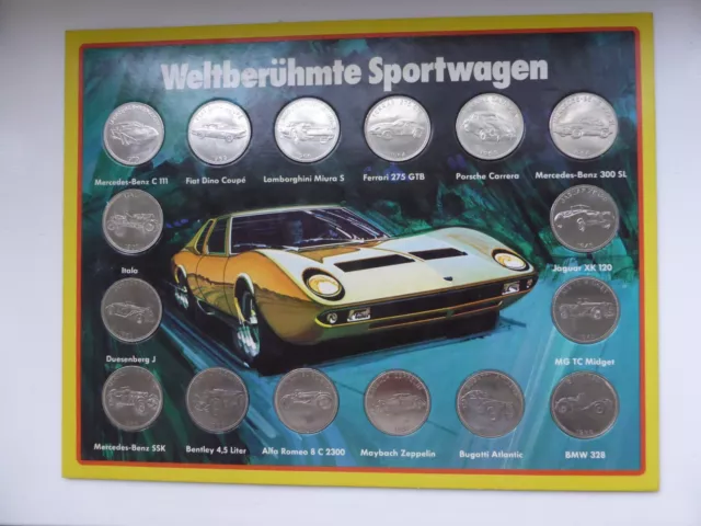 Shell 16 Sammelmünzen Weltberühmte Sportwagen komplett  SHELL Reklame