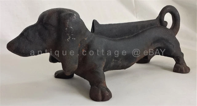 antique 15" DACHSHUND BOOK SCRAPER heavy 12.5lbs DOOR STOP cast iron