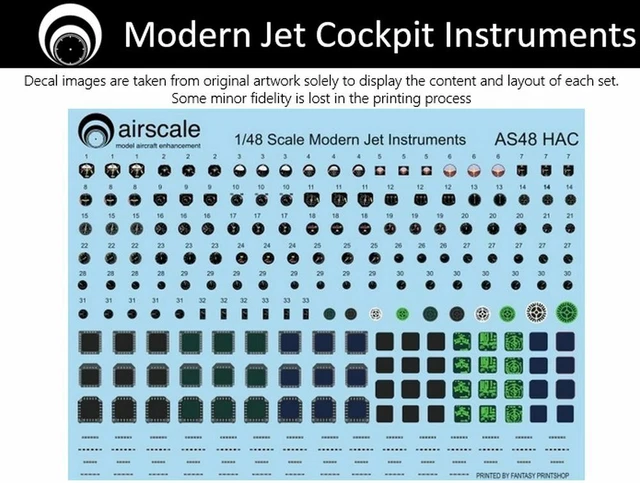 AIRSCALE MODERN JET Cockpit Instrument decals - 1/48 scale AS48 HAC £8. ...