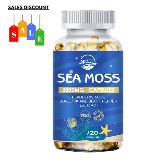 120 Pills Organic Sea Moss Capsules, Irish Sea Moss, bladderwrack & Burdock Root