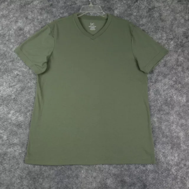 George Shirt Mens Large Green Solid Short Sleeve V Neck Tee Polyester Blend