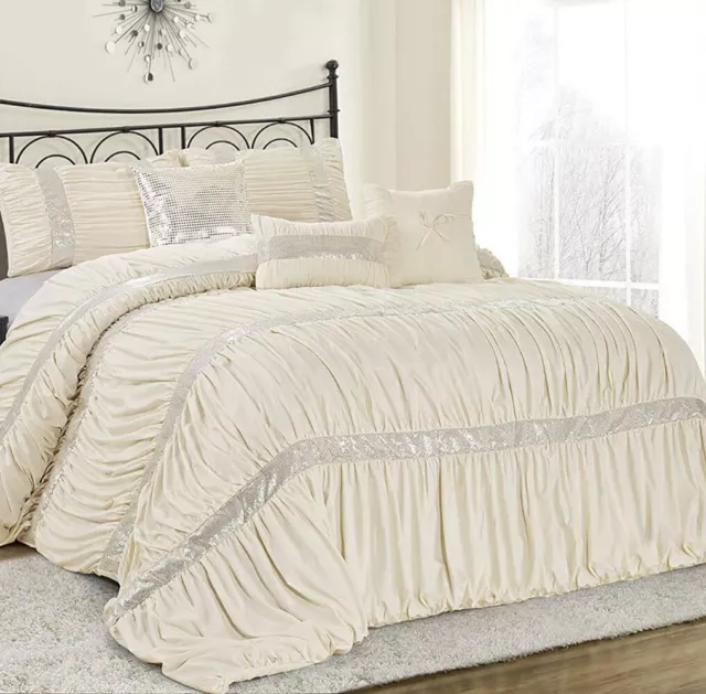 HIG 7 Pieces Fashion Luxurious Chic Ruched Pleated Comforter Set - Claraite