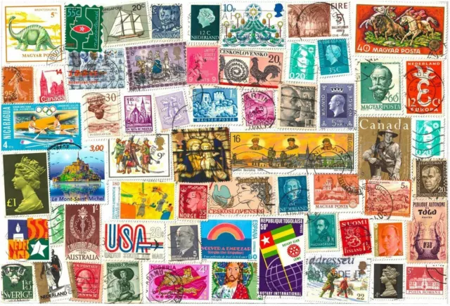 100 Stamps From World Countries. Mixed Philately, Used Postage Stamps Off Paper