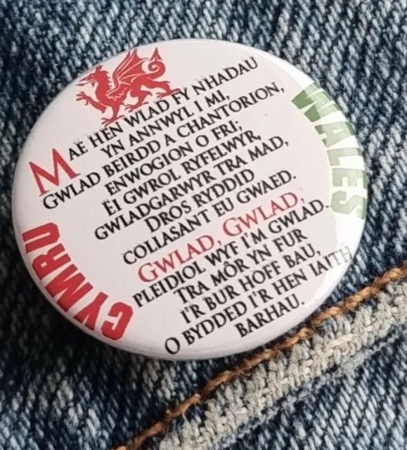 Welsh Anthem, Cymru Wales - Small Button Badge - 25mm diam 4