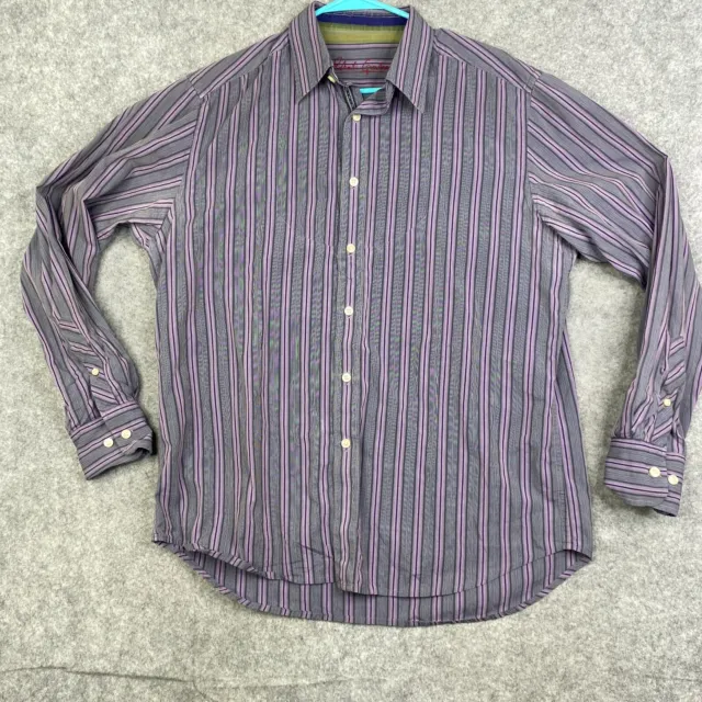 Robert Graham Shirt Mens Large Gray Purple Striped Long Sleeve Flip Cuff