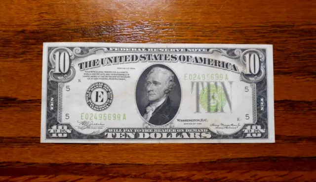 1934 $10 Federal Reserve Note 💲 Light Green ~ circulated
