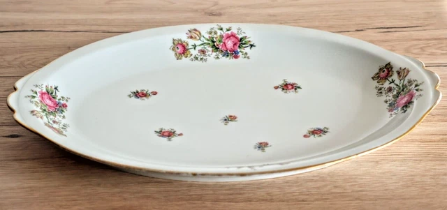 Plat De Service Ovale LAUGHLIN LIFETIME - Motif Rose Blanche, Vaisselle Vintage