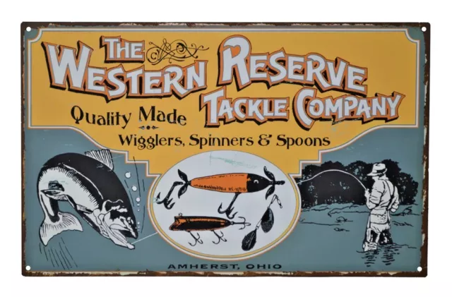 16"L The Western Reserve Tackle Company Fishing Advertising Tin Sign Wall Decor