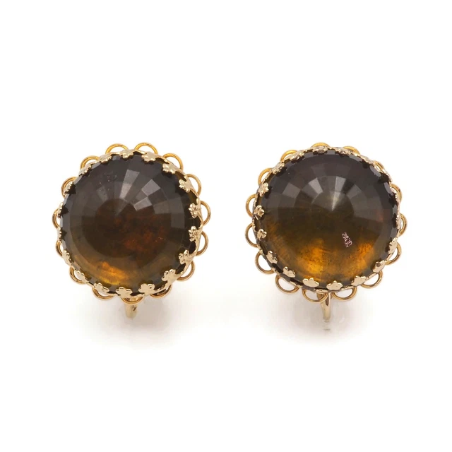 Gold Tone Faceted Olive Green / Gold Acrylic Stone Clip On Earrings