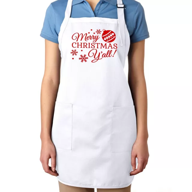 Merry Christmas Y'all Holiday Xmas Fun Family Gift Apron Full Length w/Pockets 2