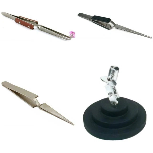 3rd Hand with 3 Fiber Grip Tweezers Cross Locking -Third Hand Base & Tweezer Set