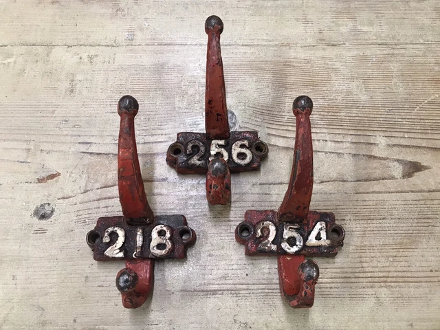 Original Antique Reclaimed Large Iron School Coat Hooks Old Industrial  Vintage