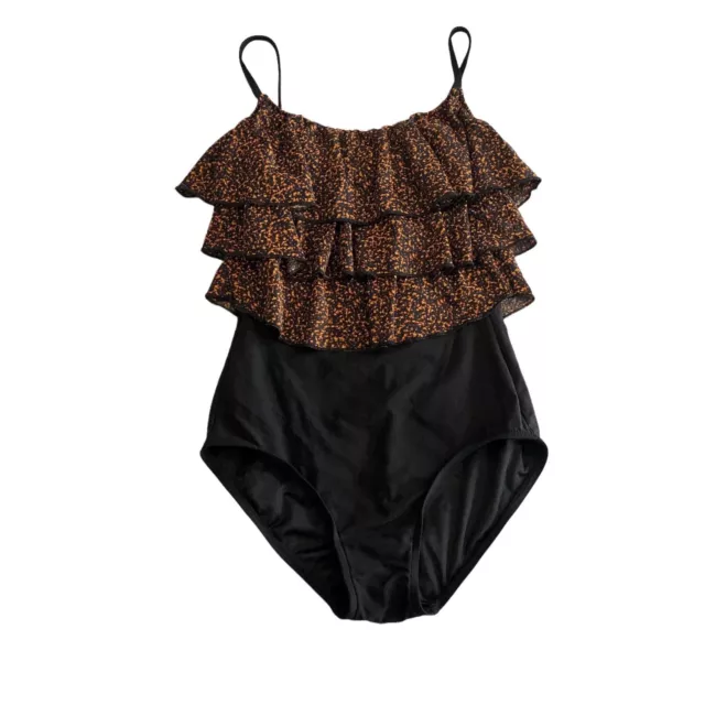 Rose Marie Reid One Piece Swimsuit Women’s 10 Brown Black Ruffle Animal Print