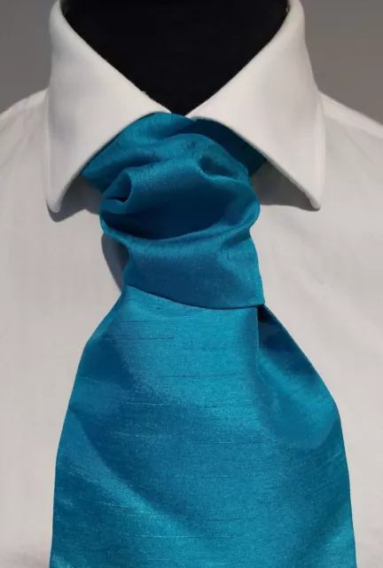 Turquoise Men's Dupion Scrunch Tie Cravat & Handkerchief set, Ideal For Weddings