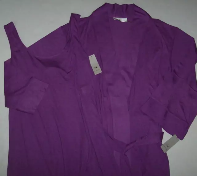 NWT N Natori WISTERIA PURPLE Congo SOFT JERSEY KNIT GOWN & ROBE Set S POCKETS 2