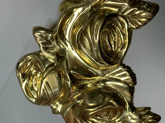 VTG BRASS Curtain Tiebacks 2 Solid Brass Rose Flower Tie Backs Holdbacks Set (1) 3