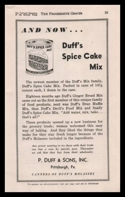 1933 Duff's Spice Cake Mix Can P. Duff & Sons Inc Pittsburgh PA Vintage Print Ad