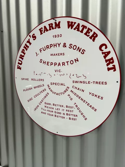 Furphy Water Tank Farm Water 560 Mm Diameter Metal Sign