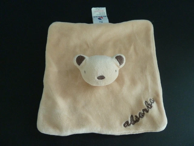 R9- DOUDOU PLAT ABSORBA OURS BEIGE MARRON CARRE DE 16cms -  ETAT NEUF *