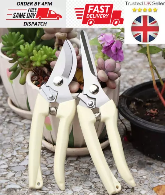 2 Pack Garden Pruning Shears Set Bypass Pruner Straight Blade Scissors UK