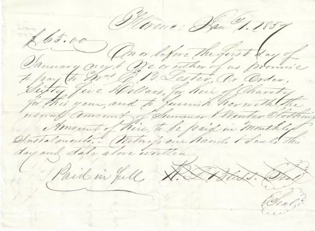 [Dred Scott Decision] Mobile, AL, Promissory Note For Enslaved Female "Charity"