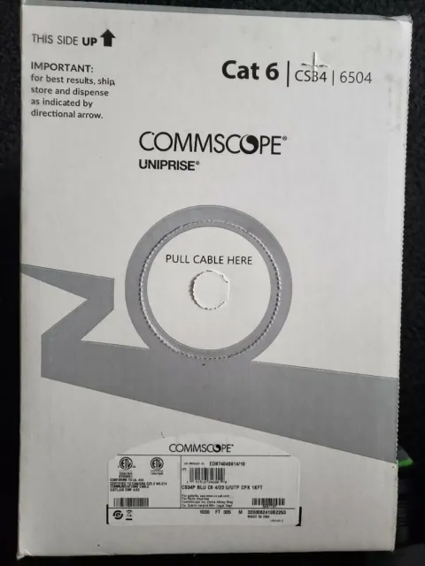 2 Commscope Uniprise Solutions Cat6 CMP Blue Plenum 2000ft BOX 874019914/10 NIB